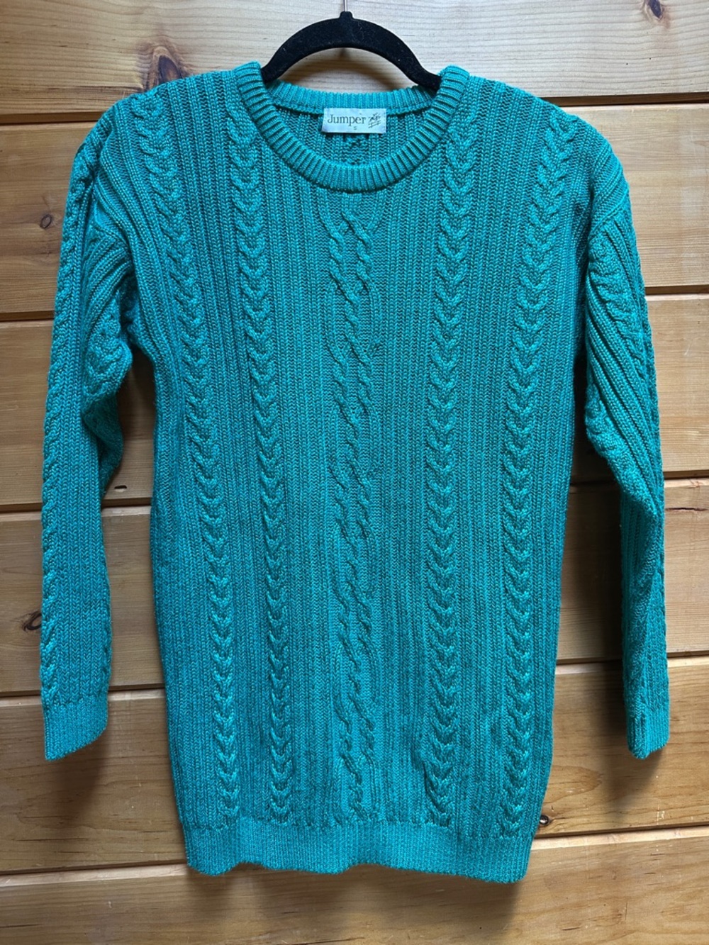 Vintage Jumper cotton viscose cable knit sweater teal equestrian horse S